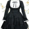 Pure Cotton Black-white Long Sleeves Flounced Gothic Lolita Dress