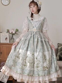 Elegant Classical Pearl Gothic Lolita OP Half Turtleneck Three-Dimensional Embroidery Stitching Lace Detachable Bubble Long Sleeve Dress -NAUS Lolita Shop 2 500x672 777