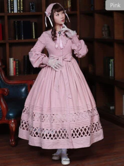 Lovely Long Sleeves Red Bow Cotton Lolita Dress -NAUS Lolita Shop 2 500x672 782