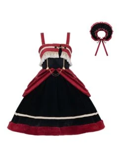 K Series Baroque Red Velvet Classical Detachable Chain Gemini Gothic Lolita Sleeveless Dress -NAUS Lolita Shop 2 500x672 791