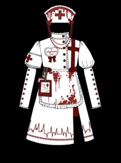 Scarlet Cross Series OP Short Style Blood Printing Halloween Nurse Gothic Lolita Long Sleeve Dress -NAUS Lolita Shop 2 500x672 814