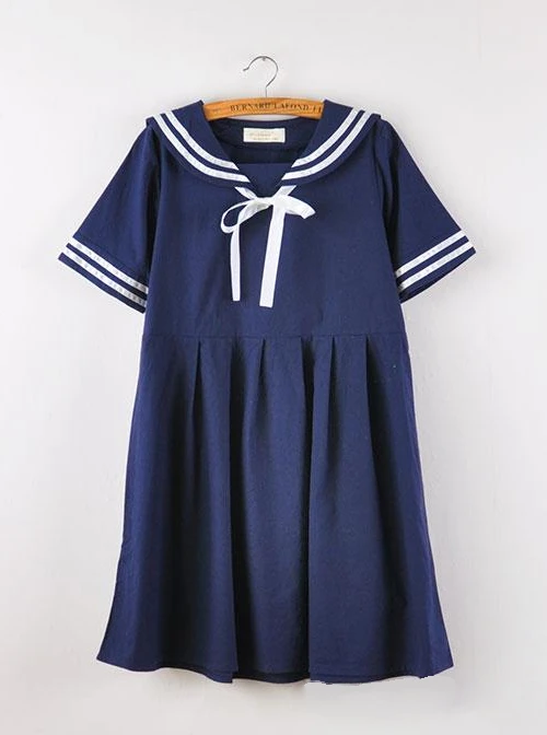 Navy Style Loose Short Sleeve School Lolita Dress 8 Navy Style Loose Short Sleeve School Lolita Dress - Image 8