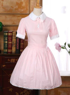 Lapel Bowknot School Lolita Short Sleeve Dress 16 Lapel Bowknot School Lolita Short Sleeve Dress -NAUS Lolita Shop 2 500x672 835