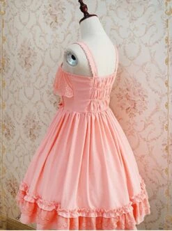 Tank Straps And Lace Trimmed Neckline Bowknot Pink Dress -NAUS Lolita Shop 2 500x672 843