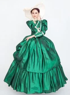 Dark Green Stand Collar Long Sleeve Fluffy Trailing Hem Retro Court Prom Lolita Dress -NAUS Lolita Shop 2 500x672 91