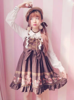 Cake Dessert Chocolate Printing Sweet Lolita Sling Dress -NAUS Lolita Shop 3 500x672 1048
