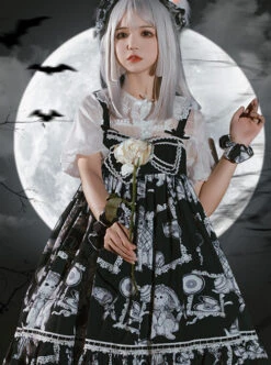 Wolf Detective Series JSK Printing Black Sweet Lolita Sling Dress -NAUS Lolita Shop 3 500x672 1118