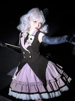 Black-Purple Cute Sweet Handsome Cool Metal Decoration Solitaire Bow-Knot Swallowtail Sleeveless Punk Lolita Dress -NAUS Lolita Shop 3 500x672 1164