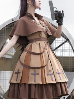 Dawn Series JSK Retro Military Style Punk Lolita Sling Dress And Cape -NAUS Lolita Shop 3 500x672 1167