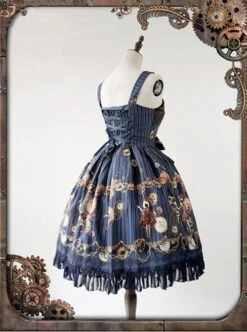 Dark Blue Mechanical Doll Bow Belt Dress -NAUS Lolita Shop 3 500x672 1169