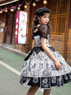 Black White Alice Series JSK Retro Splicing Punk Lolita Sling Dress -NAUS Lolita Shop 3 500x672 1172