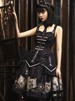 Pirate Boat Series JSK Retro Darkness Punk Lolita Sling Dress -NAUS Lolita Shop 3 500x672 1173