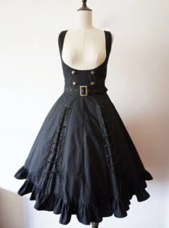 Pure Color Lace-up Punk Lolita Deep Collar Dress -NAUS Lolita Shop 3 500x672 1184