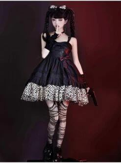 Little Leopard Series JSK Spring Black A-shaped Short Leopard Print Hot Chick Style Punk Lolita Sling Dress -NAUS Lolita Shop 3 500x672 1186