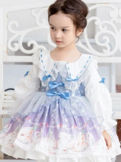 Cute Rabbits Printing Sweet Lolita Light Blue Children Long Sleeve Dress -NAUS Lolita Shop 3 500x672 1196