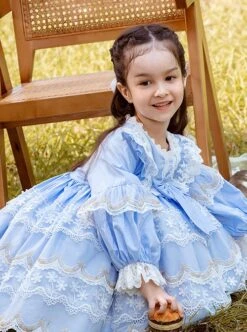 Light Blue Lace Stitching Puff Sleeve Cute Autumn Sweet Lolita Kids Long-Sleeved Dress -NAUS Lolita Shop 3 500x672 1198