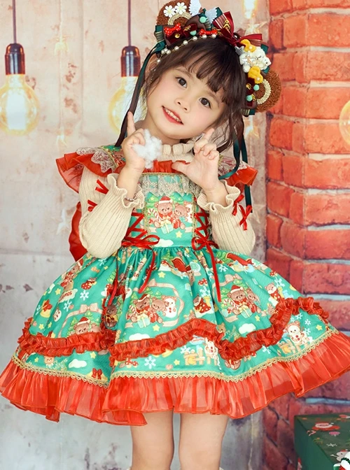 Little Bear Christmas Print Lace Sleeveless Dress Apricot Stand Collar Knit Long Sleeve Top Classic Lolita Kids Dress Set 7 Little Bear Christmas Print Lace Sleeveless Dress Apricot Stand Collar Knit Long Sleeve Top Classic Lolita Kids Dress Set - Image 7