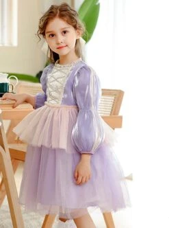 Princess Rapunzel Gold Silk Grid Decorated Lace Design Pearlescent Fabric Kid Sweet Lolita Purple Long Sleeve Dress -NAUS Lolita Shop 3 500x672 1221