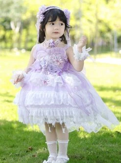 Summer Purple Three-Dimensional Flower Decoration Lace Bowknot Princess Dress Sweet LolitaKids Sleeveless Dress -NAUS Lolita Shop 3 500x672 1222