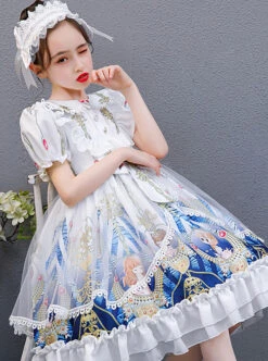 Doll Collar Cartoon Printing Sweet Lolita White Short Sleeve Dress -NAUS Lolita Shop 3 500x672 1241