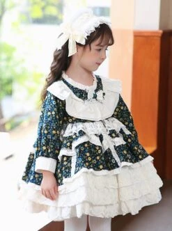 Pastoral Style Floral Lace Multilayer Ruffle Lace Hem Fall Kids Classic Lolita Long Sleeve Dress -NAUS Lolita Shop 3 500x672 1244