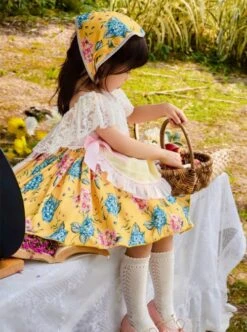 Pastoral Style Yellow Floral Foreign Style Hollow Lace Classic Lolita Kids Sleeveless Dress -NAUS Lolita Shop 3 500x672 1245