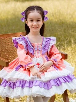 Spring Autumn Sweet Purple Pink Stitching Lace Love Embroidery Classic Lolita Kids Long-Sleeved Dress -NAUS Lolita Shop 3 500x672 1253