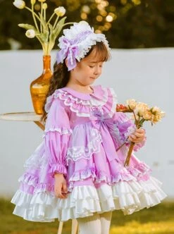 Cute Lapel Lace Stitching Lantern Sleeve Lace Ruffle Hem Spring Autumn Classic Lolita Kids Long-Sleeved Dress -NAUS Lolita Shop 3 500x672 1254