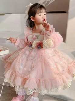 Pleated Lace Mesh Design Delicate Flower Embroidery Cute Long Sleeves Three-Dimensional Flower Decoration Classic Lolita Kid Dress -NAUS Lolita Shop 3 500x672 1257