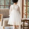 Fashion Ruffle Kids Classic Lolita Crew Neck Apricot Pearlescent Embroidered Bubble Flare Long Sleeve Dress