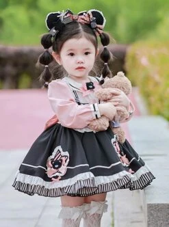 Little Bear Lace Bow Round Neck Puff Sleeves Detachable Apron Classic Lolita Kids Long Sleeve Dress -NAUS Lolita Shop 3 500x672 1266