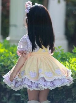 Polka Dot Petal Collar Purple Plaid Bowknot Puff Sleeves Love Lace Hem Design Sweet Lolita Kids Short-Sleeved Dress -NAUS Lolita Shop 3 500x672 1268