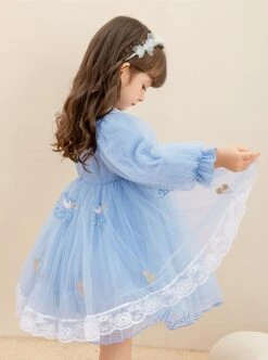 Round Neck Small Flower Fairy Embroidery Polka Dot Lace Ruffles Yarn Mesh Puff Sleeves Classic Lolita Kids Long Sleeve Dress -NAUS Lolita Shop 3 500x672 1285