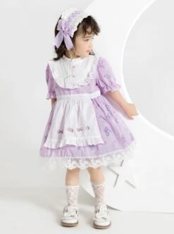 Purple Cartoon Anime Print Ruffle Lace Apron Sweet Lolita Kids Short Sleeve Dress -NAUS Lolita Shop 3 500x672 1286
