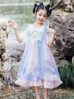 Chinese Style Chiffon Embroidery Ink Sequin Bow Decoration Layered Skirt Kids Hanfu Dress -NAUS Lolita Shop 3 500x672 1290