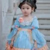 Chinese Style Han Element Embroidered Lace Contrasting Color Sweet Lolita Kids Mid-Sleeve Dress