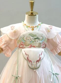 Cute New Chinese Folk Style Pink Flower Fairy Lotus Leaf Hamster Embroidery Cloud Shoulder Sweet Lolita Chiffon Kid Dress -NAUS Lolita Shop 3 500x672 1298