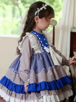 High-Neck Floral High-End Color Matching Spring Autumn Ruffled Bow Classic Lolita Kids Long-Sleeved Dress -NAUS Lolita Shop 3 500x672 1301