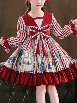 Retro Navy Style Collar Cute Bunny Printing Children Sweet Lolita Long Sleeve Dress -NAUS Lolita Shop 3 500x672 1313