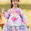Candy Colorful Lapel Bow-Knot Decoration Cute Spring Autumn Sweet Lolita Kids Long-Sleeved Dress
