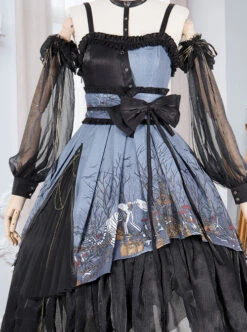 Decaying Forest Series JSK Blue Darkness Retro Gothic Lolita Sling Dress -NAUS Lolita Shop 3 500x672 132