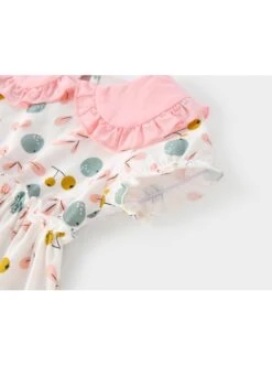 Classic Lolita Cute Blueberry Floral Decoration Ruched Ruffled Waist Design Pink Doll Neckline Kid Short Sleeve Dress -NAUS Lolita Shop 3 500x672 1320