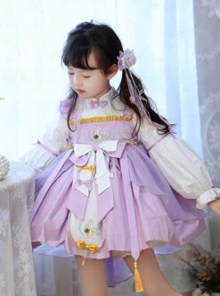 Light Purple Chinese Knot Antiquity Bunny Han Element Tang Style Junior Sister Sweet Lolita Kid Lantern Sleeves Dress -NAUS Lolita Shop 3 500x672 1335