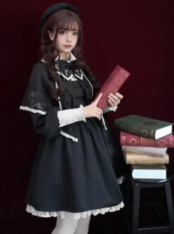 Late Autumn Chapel Retro Gothic Lolita Long Sleeves Dress And Shawl -NAUS Lolita Shop 3 500x672 134