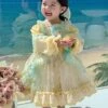 Blue Bow-Knot Decoration Sweet Lolita Love Mesh Lace Ruffle Hem Kids Long Sleeve Dress