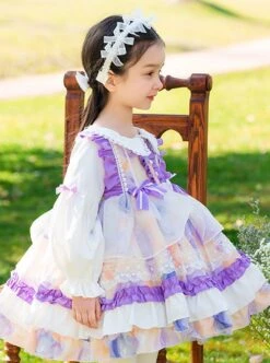 White Lace Lapel Floral Print Puff Sleeve Spring Classic Lolita Kids Long-Sleeved Dress -NAUS Lolita Shop 3 500x672 1343