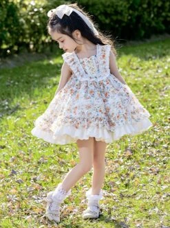 Autumn Winter Small Floral Ribbon Band Fluffy Ruffle Lace Sweet Lolita Kids Sleeveless Dress -NAUS Lolita Shop 3 500x672 1368