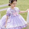 Rabbit Ears Hem Decoration Light Purple Doll Collar Children Sweet Lolita Kids Short Sleeve Dress