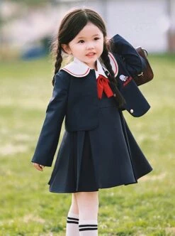 School Style Daily Fashion Spring Simple Black Vest Dress Lapel Long Sleeve Coat Design School LolitaKids Sleeveless Dress Set -NAUS Lolita Shop 3 500x672 1382