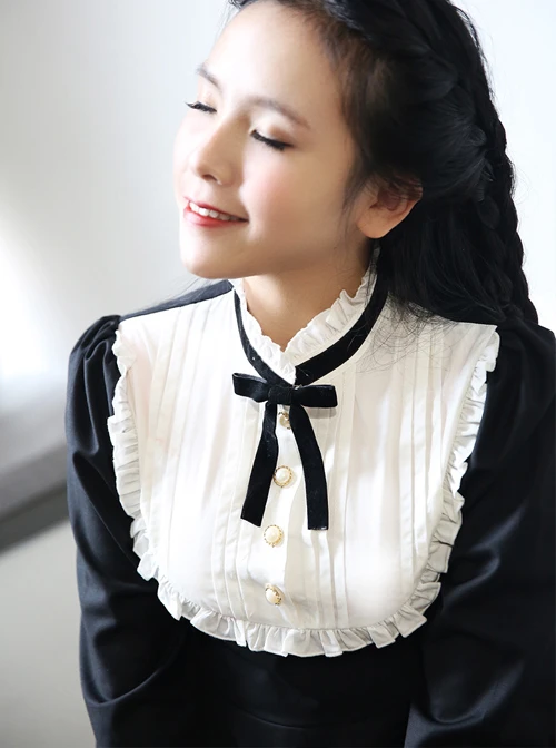Black Cotton Classic Lolita Long Sleeve Dress 4 Black Cotton Classic Lolita Long Sleeve Dress - Image 4
